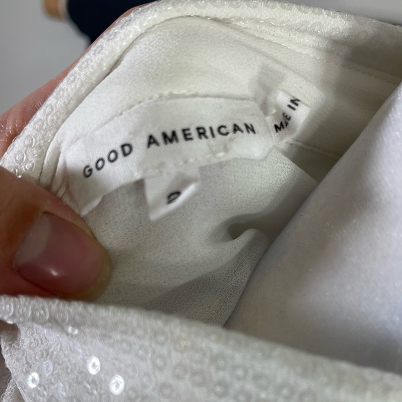 NWOT Good American Sheer Sequin White Button Down Long Sleeves 2 - Picture 6 of 7
